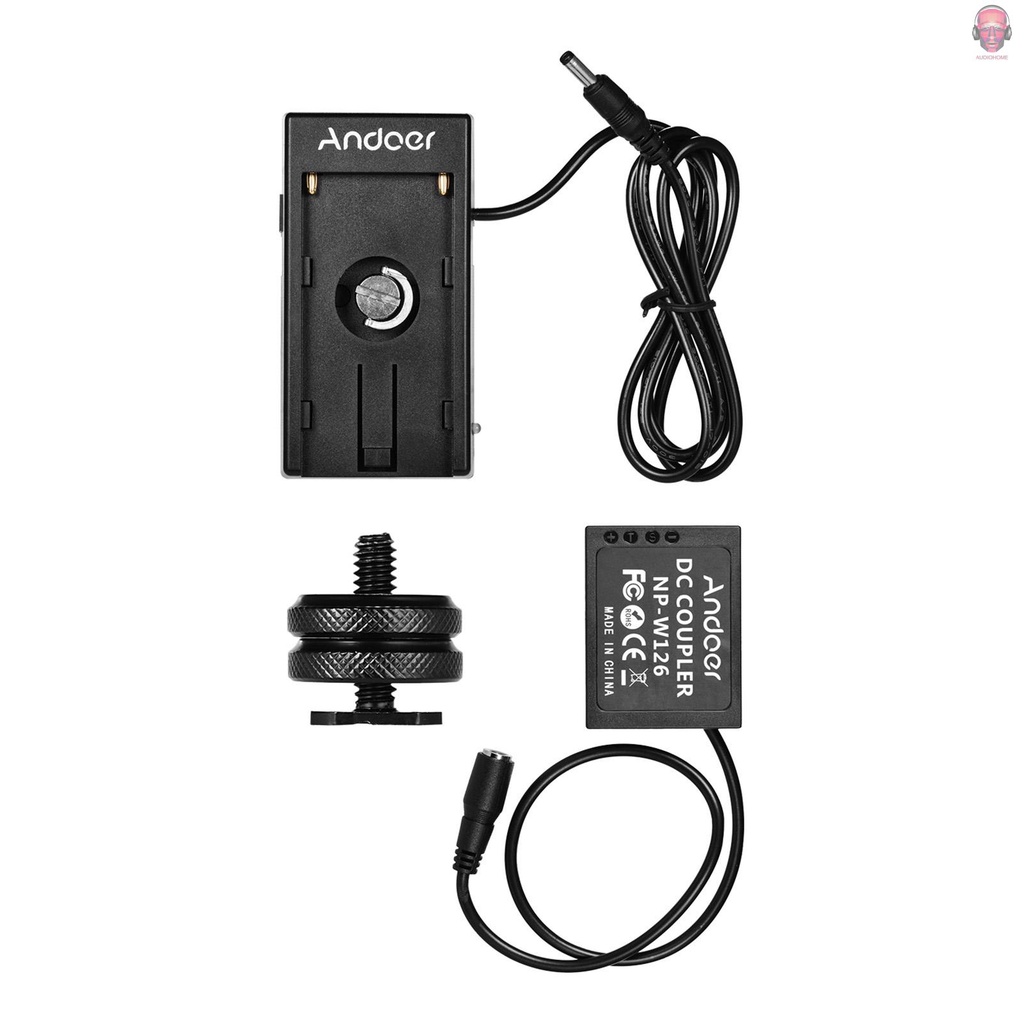 AUDI   Andoer NP-W126 Dummy Battery Coupler with Straight Cable + NP-F970 F750 Battery Plate Holder Compatible with Fuji Cameras X-A1/X-A2/X-A3/X-E1/X-E2/X-M1/X-Pro/X-T1/X-T2/X-T10/HS33EXR/HS35EXR/HS50EXR