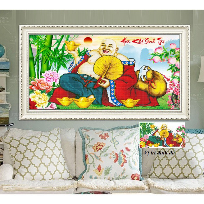 Tranh Đính Đá PHẬT DI LẠC. KT: 90cm x 55cm hàng chuẩn