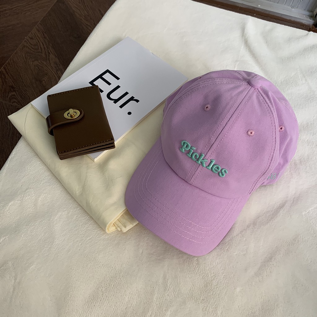 Pickles ~ Mũ Lưỡi Trai Cotton Mềm Màu Trắng Xanh Lam Phong Cách Đường Phố Hàn Quốc