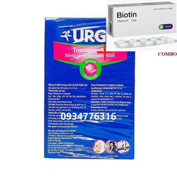 Combo Biotin 5mg+ ✅ Băng Cá Nhân Trong Suốt Urgo Transparent Assorted 100 Miếng