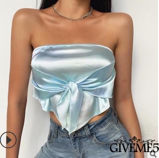 Áo lửng dạng ống không tay hở lưng thắt nút giản dị gợi cảm cho nữ