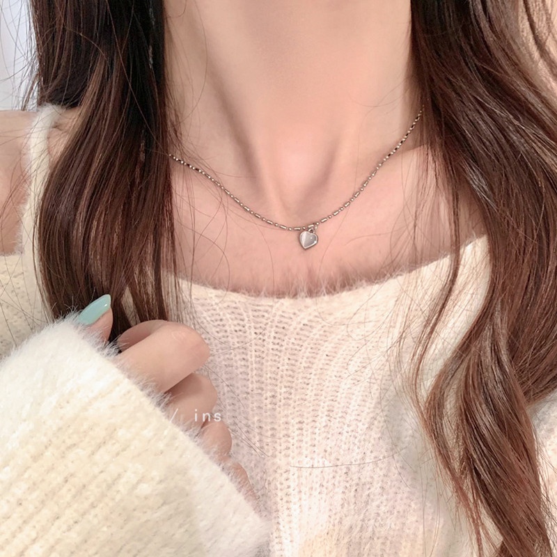 Vòng cổ Mặt Đá Opal Hình Trái Tim Đơn Giản