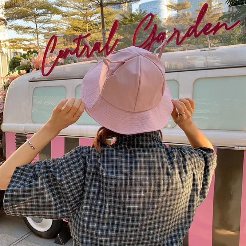 Nón Tai Bèo Vành Rộng Chất Liệu Cotton Màu Trơn Dễ Thương Cho Nữ