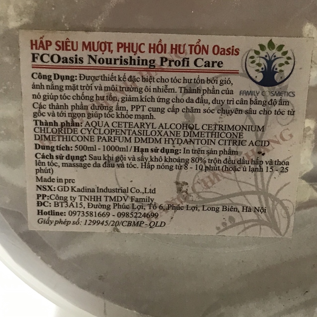 Hũ Hấp Tóc Chuyên Nghiệp Oasis Chính hãng 1L Siêu Mượt Phục Hồi Hư Tổn