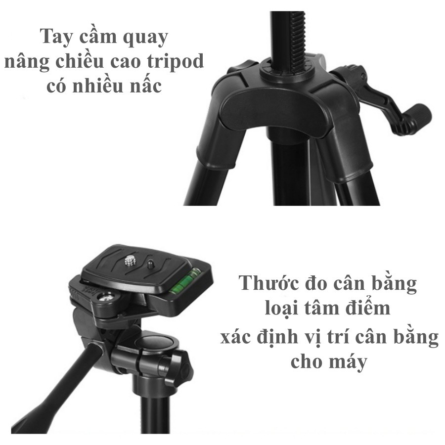 Gậy 3 Chân Chụp Ảnh Tự Sướng Tripod 3366 Tặng Giá Đở Điện Thoại + Máy Ảnh (Remote Shutter + Đèn Trợ Sáng)