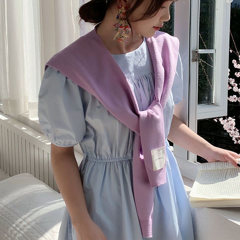 Khăn Choàng Dệt Kim Màu Trơn Thắt Nút Chéo Thời Trang Hàn Quốc Cho Nữ