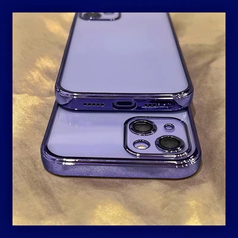 Ốp Điện Thoại TPU Trong Suốt Khung Vuông Mạ Màu Tím Sang Trọng Cho iPhone 14 Pro Max 13 12 11 Pro Max X XS XR 7 8 Plus SE