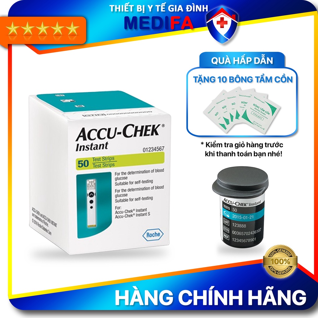 [Chính hãng, SX tại Mỹ] Hộp 50 Que thử đường huyết Accu-Chek Instant, Roche, NK chính ngạch, tem niêm phong, Nhãn phụ TV