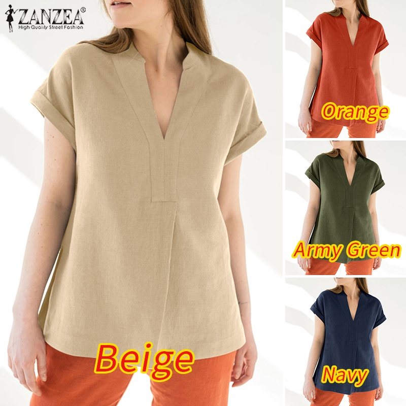 ZANZEA Áo Nữ Tay Ngắn Cổ Chữ V Thời Trang Quyến Rũ