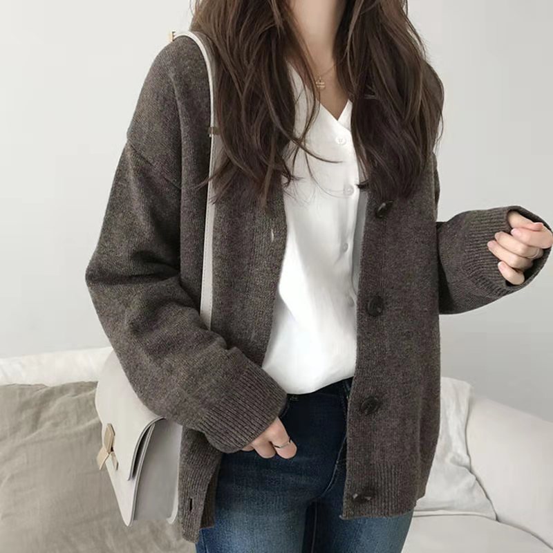 Áo cardigan dệt kim IELGY tay dài màu trơn thời trang thường ngày