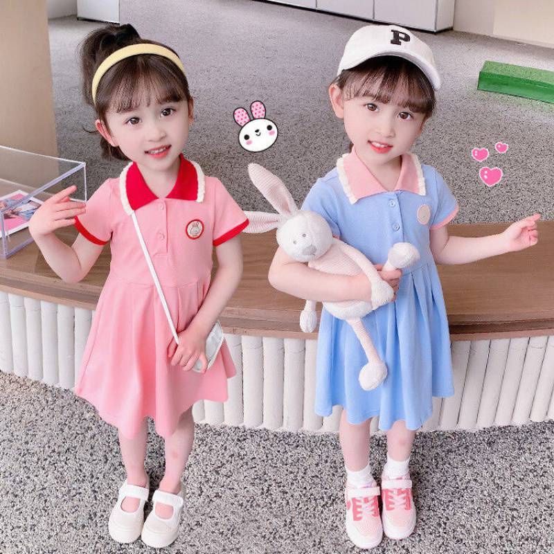Đầm Công Chúa Tay Ngắn Cổ Bẻ Thêu Họa Tiết Thỏ Hoạt Hình Thời Trang Mùa Hè Cho Bé Gái