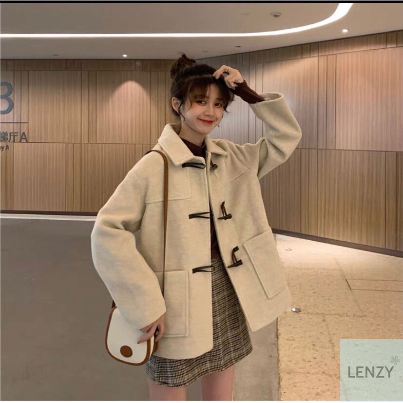 Áo khoác dạ thiết kế khuy sừng phong cách hàn quốc - Lenzy Store - A018