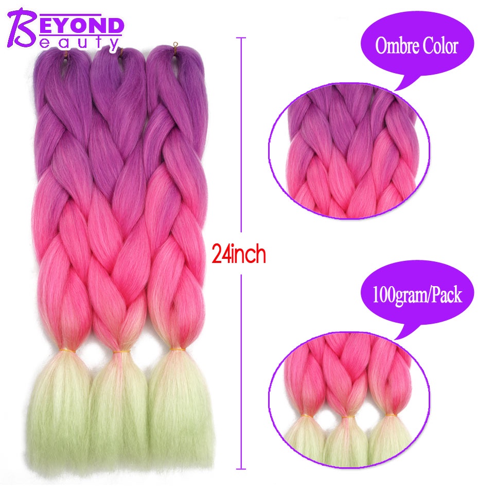 Bím Tóc Giả 100g Dài 24" Nhuộm Màu Ombre Thời Trang Cho Nữ