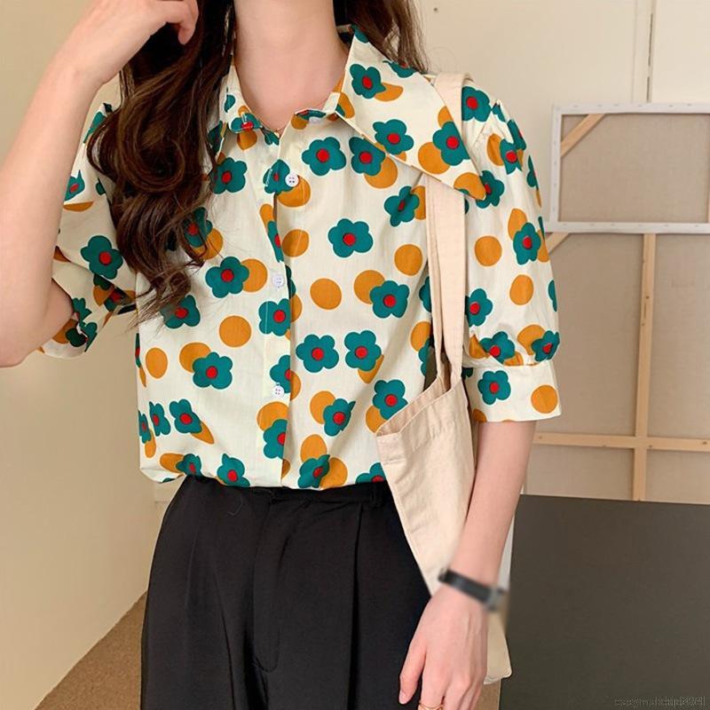 Áo Sơ Mi Hoa Tay Ngắn Dáng Rộng Phong Cách Retro Cho Nữ | BigBuy360 - bigbuy360.vn