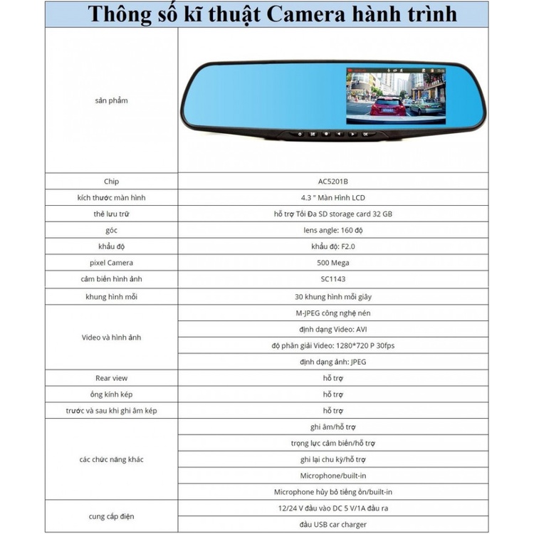 Camera Hành Trình Dạng Gương Chuyên Dụng Dành Cho Xe Hơi - Xe Tải - Có Camera Lùi Độ Phân Giải HD Hình Ảnh Rõ Nét | BigBuy360 - bigbuy360.vn