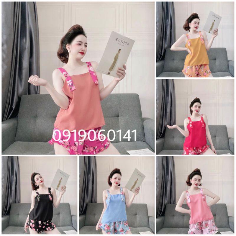 (hình chụp thật)Bộ hai dây vải lụa hàn phối hoa xinh xắn