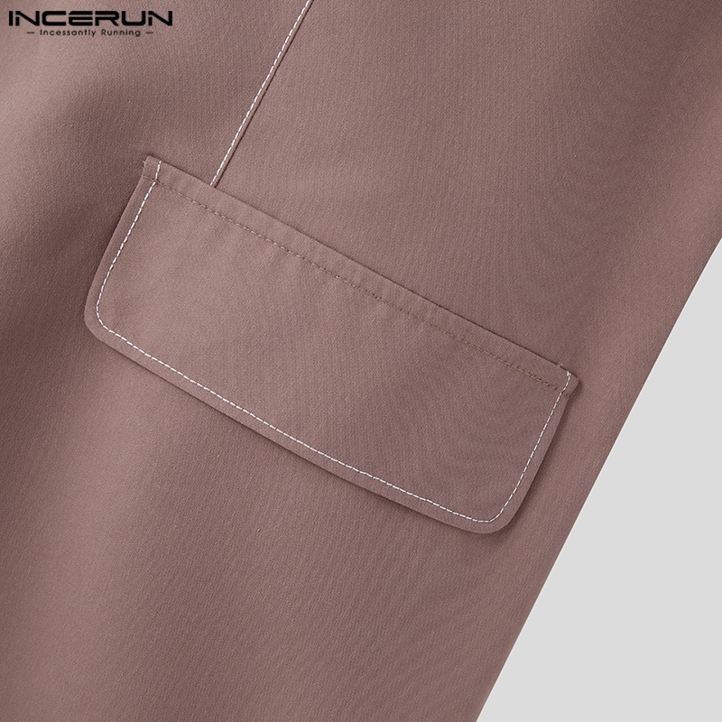 Áo khoác không tay INCERUN dáng rộng cổ bẻ phối túi thời trang cá tính cho nam