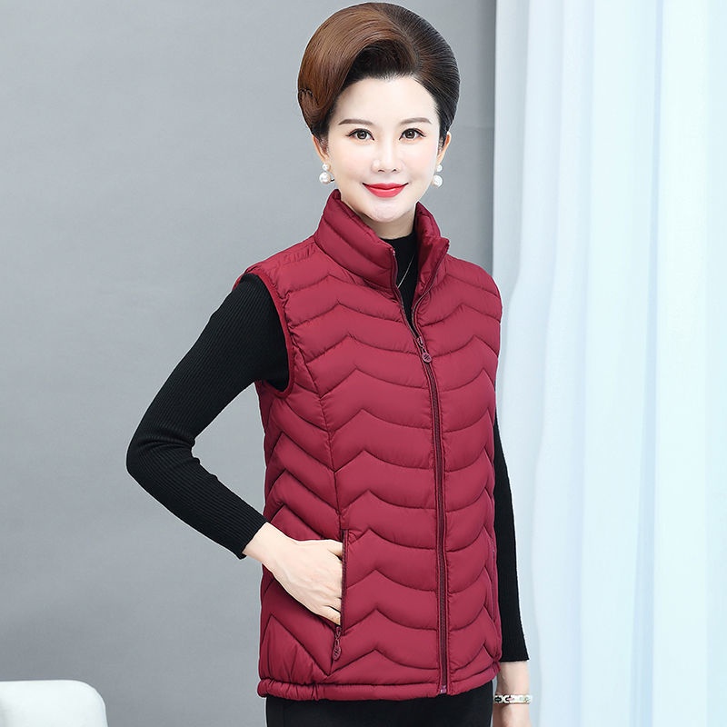 Phụ nữ trung niên và cao tuổi mùa thu đông phong cách mới của xuống áo khoác cotton vest mẹ mặc ghi lê