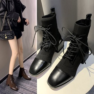 (ORDER) Boot len chun co giãn phối da gót 5cm 2019 mới