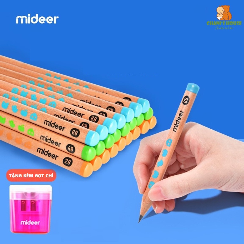 BỘ 6 CHIẾC BÚT CHÌ TAM GIÁC MIDEER 2B 4B 6B TẶNG KÈM GỌT CHÌ CHO BÉ BẮT ĐẦU HỌC CÁCH SỬ DỤNG