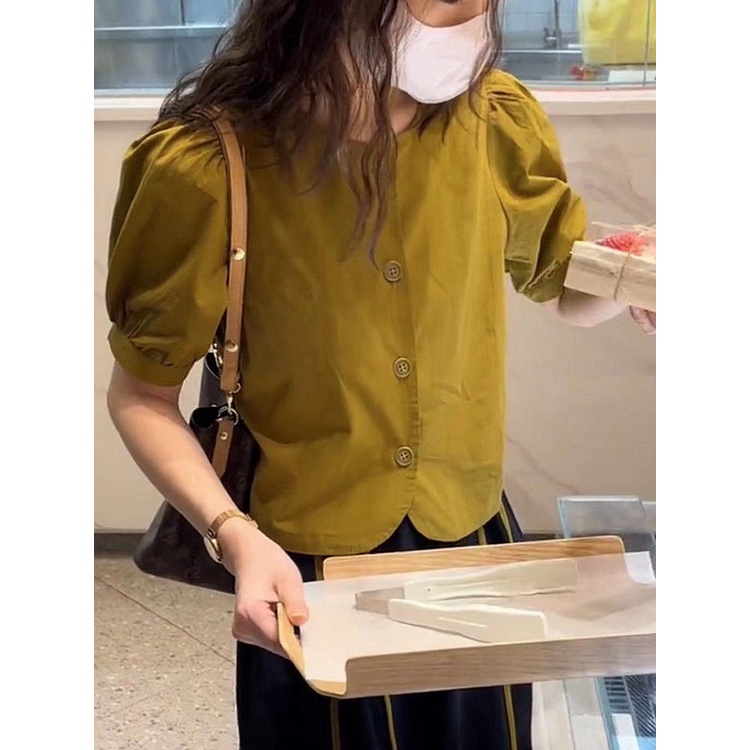 AMOI Bộ Áo Tay Phồng Ngắn + Chân Váy Phong Cách Pháp Thời Trang 2022 Cho Nữ