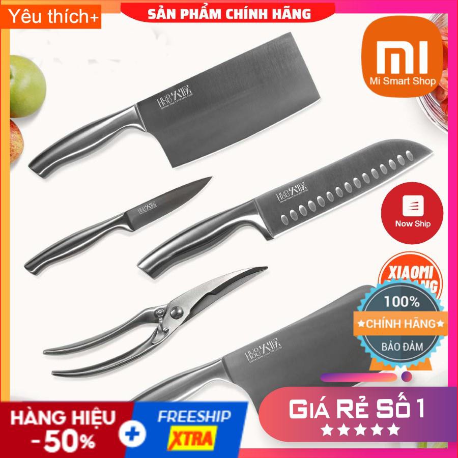 Bộ Dao Thép 5 Món Xiaomi HuoHou Kèm Chân Đế Gỗ - SP Chính Hãng