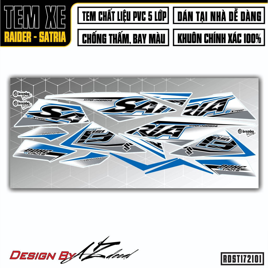 Tem Rời Dán Xe Suzuki Raider - Satria DOHC | RDST172101 | Decal Chế Chất Liệu PVC Chống Nước, Dễ Dán Tại Nhà