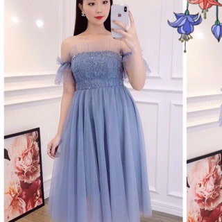 Đầm cúp ngực trễ vai đính hạt cao cấp(ảnh thật kèm clip)