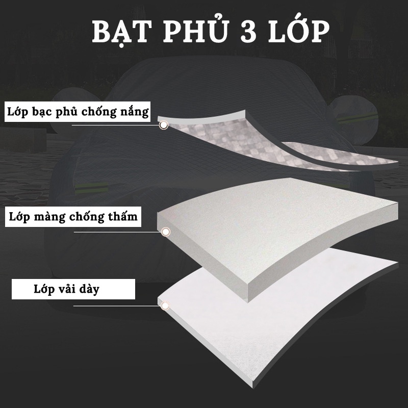 Bạt Phủ Xe Ô Tô 3 Lớp , Chống Nắng,Chống Bụi Bẩn Hiệu Quả - Có Lớp Lót Chống Trầy Xước