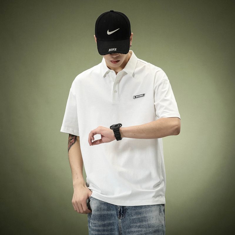 Áo palo nam  Polo trắng Áo Polo kẻ có cổ nam Áo thun polo cổ rộng phong cách hàn quốc | polo mlb nam Có sẵn trong màu trắng và đen món quà tốt cho bạn trai