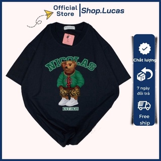 Áo thun nam nữ áo phông unisex vải cotton thoáng mát cổ tròn bigsize XXL 2XL gấu Nikolas xanh- shop.lucas