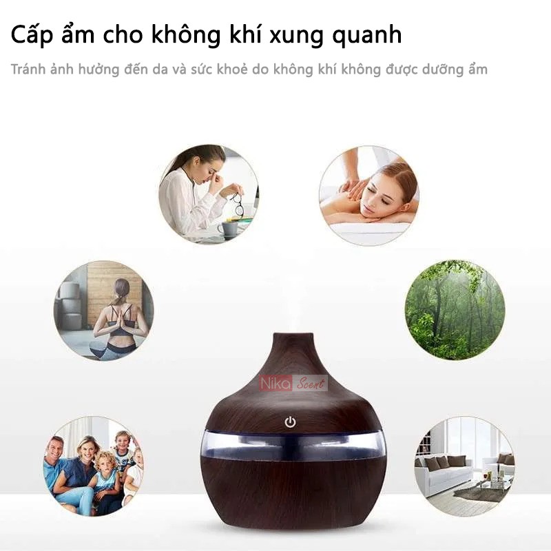 Nikascent Máy xông tinh dầu phòng ngủ công nghệ siêu âm (phun sương Nano, thơm phòng, tạo ẩm)