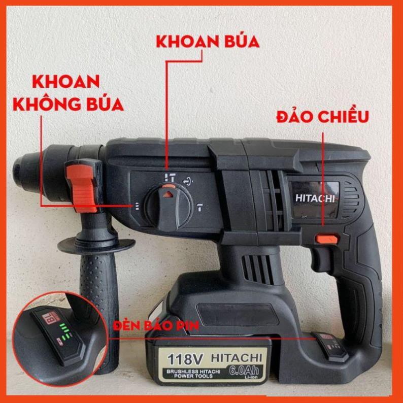 Máy Khoan Đục Bê Tông HITACHI 118V 3 Chức Năng, 2 PIN, Không Chổi Than bảo hành 12 tháng