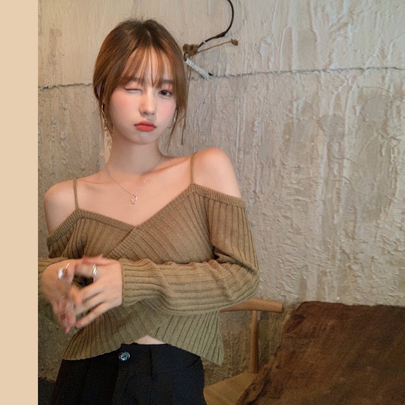 QKOOLE  Áo Dệt Kim Tay Dài Phong Cách Vintage Hàn Quốc Cho Nữ