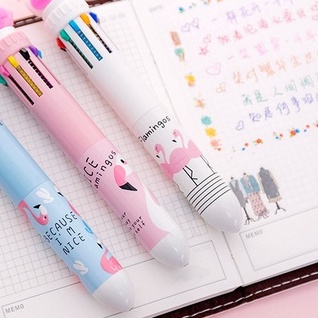 Bút Bi 10 Màu Hình Chim Hồng Hạc Dễ Thương