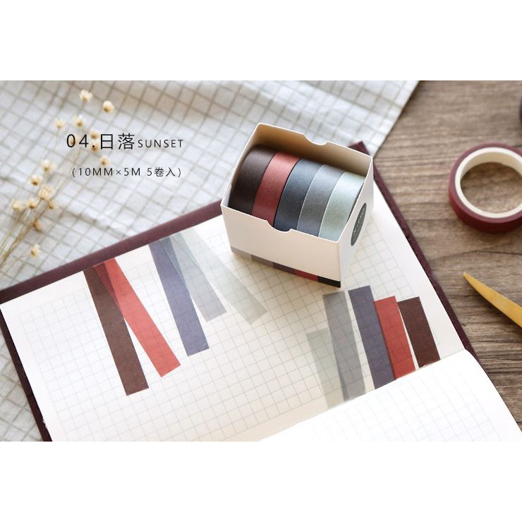 Bộ 5 Cuộn Băng Dính Washi Flowertree Dùng Để Trang Trí E135