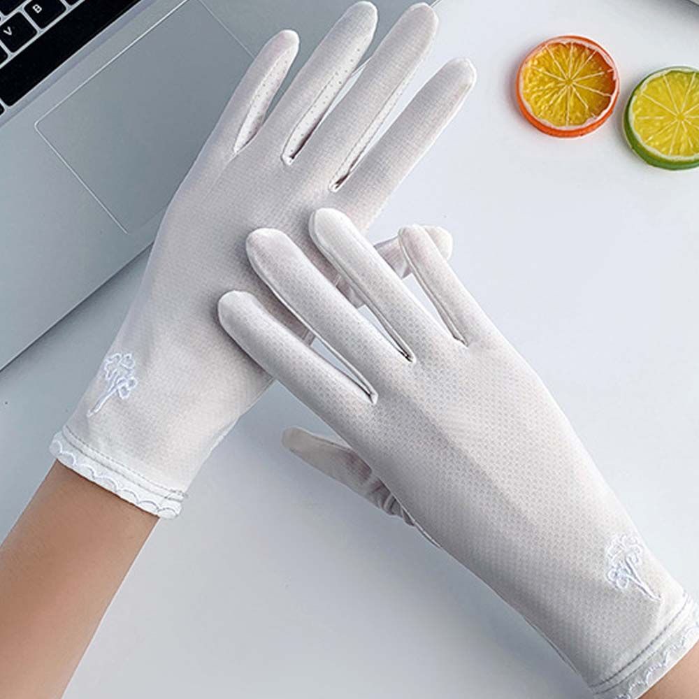 Găng tay lái xe vải lụa mát mỏng thoáng khí dài trung bình chống nắng và tia UV hình cây/nơ cho nữ