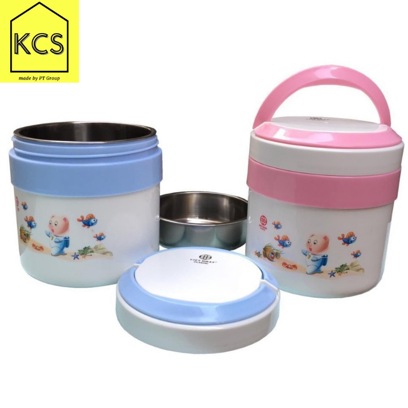 HỘP ĐỰNG CƠM/ CÀ MEN 2 NGĂN RUỘT INOX GIỮ NHIỆT THƯƠNG HIỆU VIỆT NHẬT
