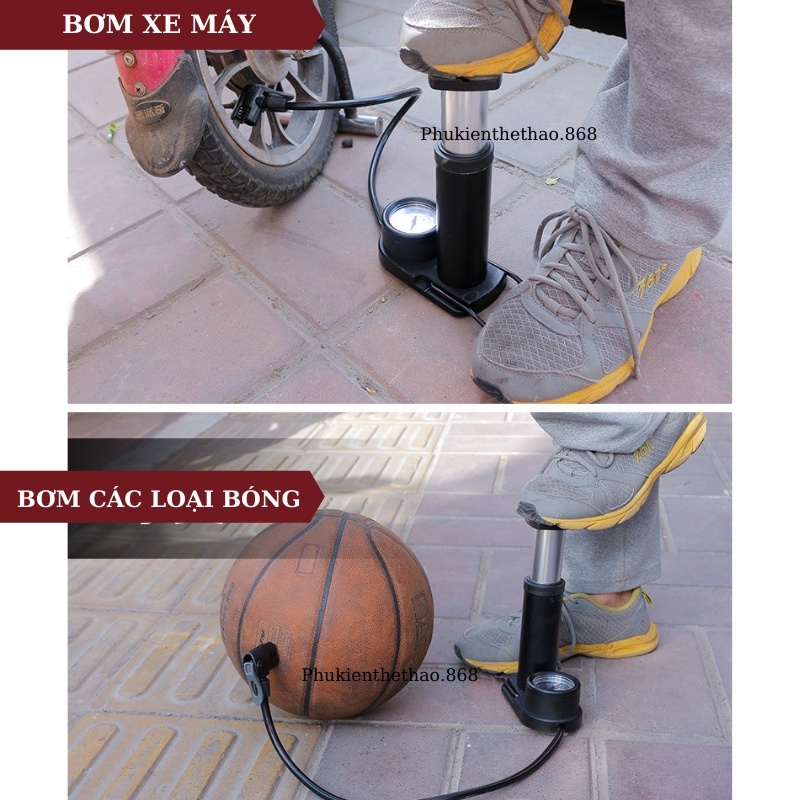 Bơm Xe Đạp Mini Đạp Chân, Bơm Xe Máy Áp Suất Cao 160psi Chắc Chắn Dễ Sử Dụng Tặng Kèm Kim Bơm