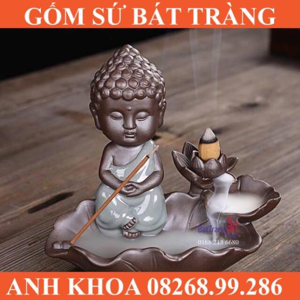 Tượng đốt trầm Phật toạ sen - Gốm sứ Bát Tràng Anh Khoa