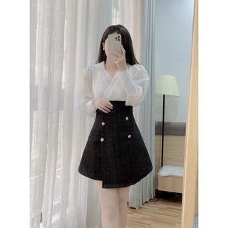 Váy dạ phối tơ trắng (đỏ/đen)