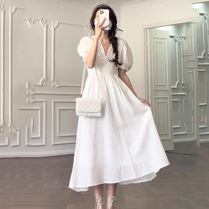 Đầm vintage nhúng eo tay bồng