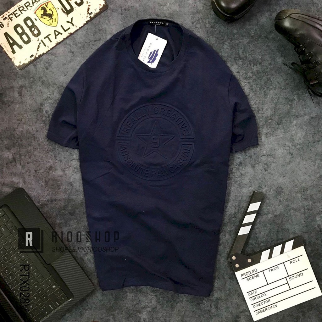 Áo thun nam cổ tròn cao cấp pega họa tiết dập nổi RTX028v - áo phông nam form rộng Riooshop | BigBuy360 - bigbuy360.vn