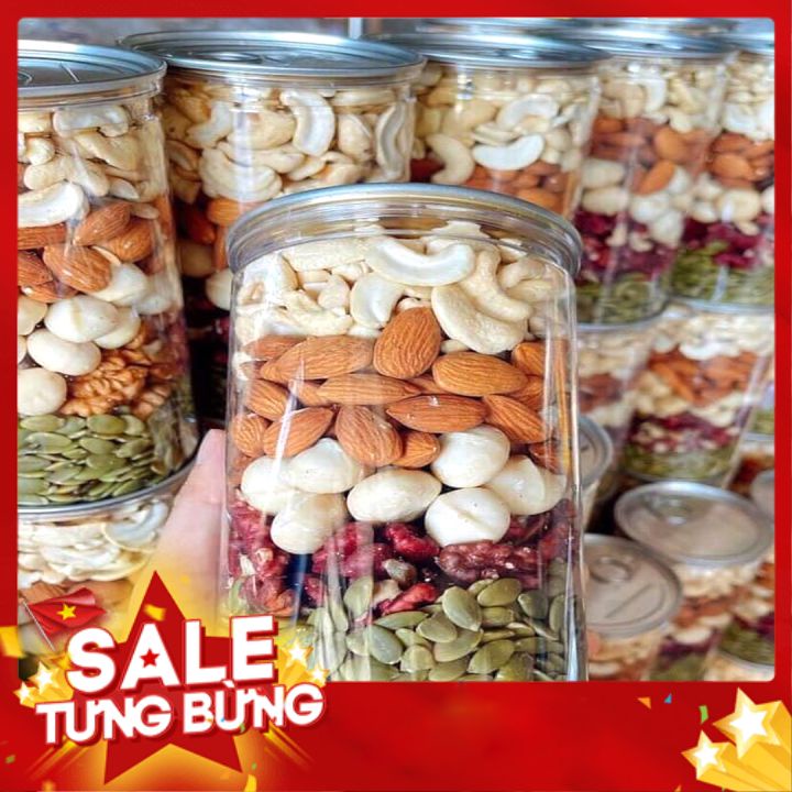 Hạt dinh dưỡng mix 5 loại gồm macca, hạt điều , óc chó đỏ, hạnh nhân, hạt bí xanh