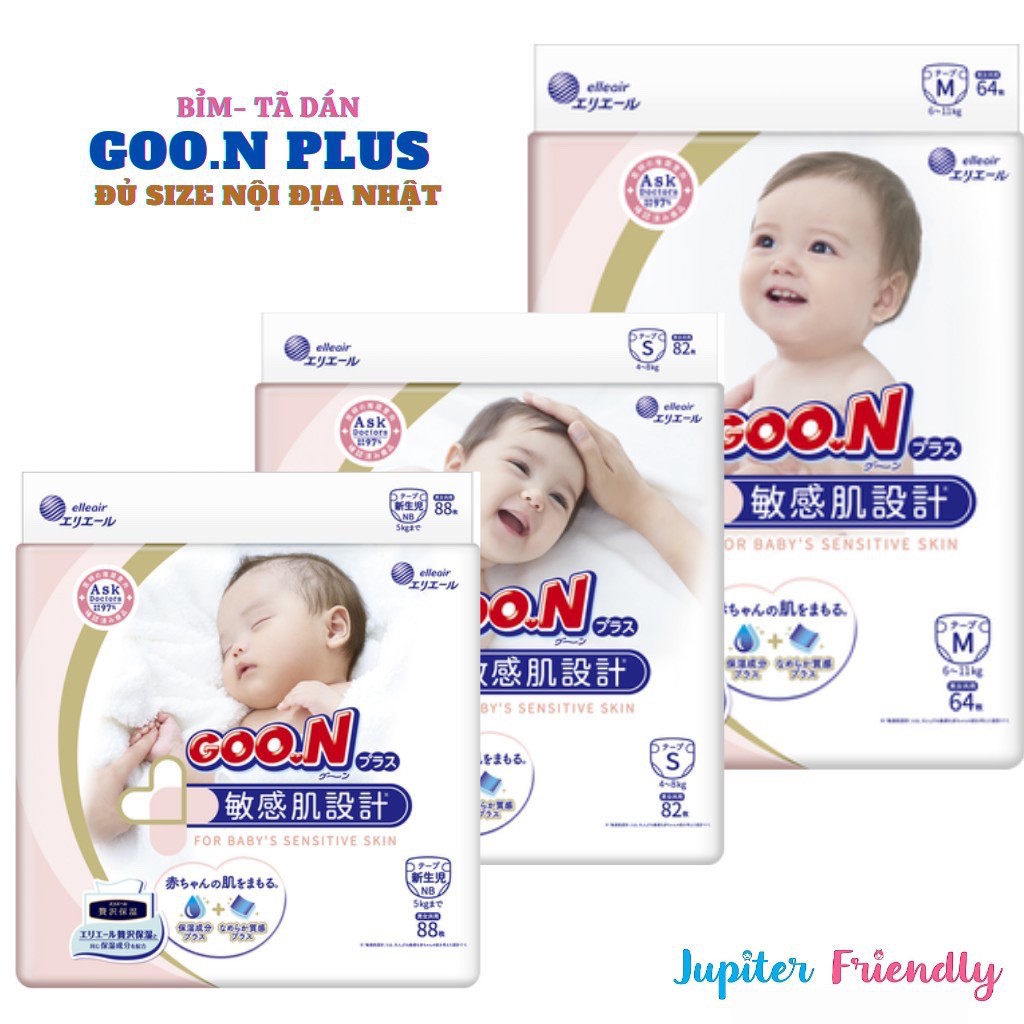 Tã/Bỉm Babies Organic - Goon Plus Natural dán/quần đủ size NB76, S66, M56, M54, L46, XL46
