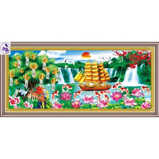Tranh đính đá phong cảnh Thuận Buồm Xuôi Gió. Kích thước: 150x67cm