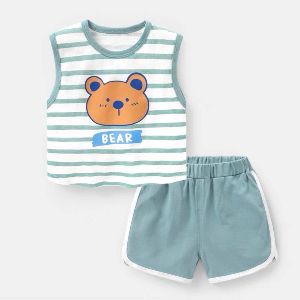 Bộ Ba Lỗ Kẻ Chunz Bộ Sát Nách Chất Vải Cotton Cho Bé Trai Bé Gái Từ 5Kg Đến 28Kg Thời Trang Trẻ Em Tin Store