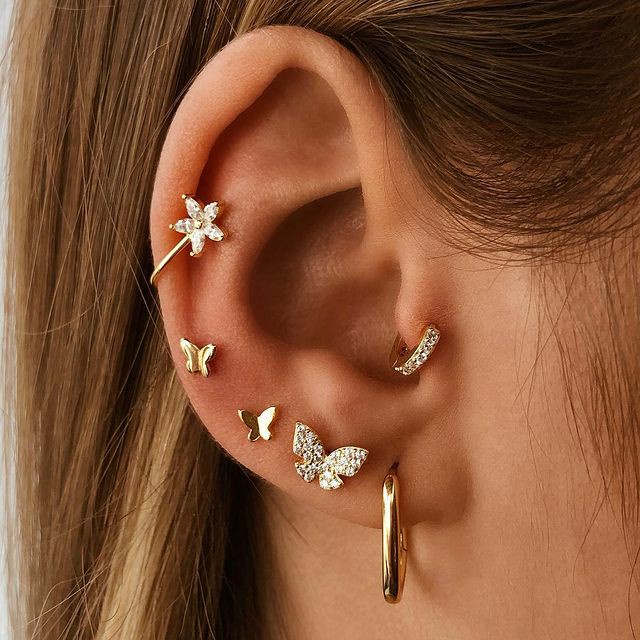 Bộ khuyên kẹp vành tai IF ME kiểu bướm đính đá thời trang cho nữ