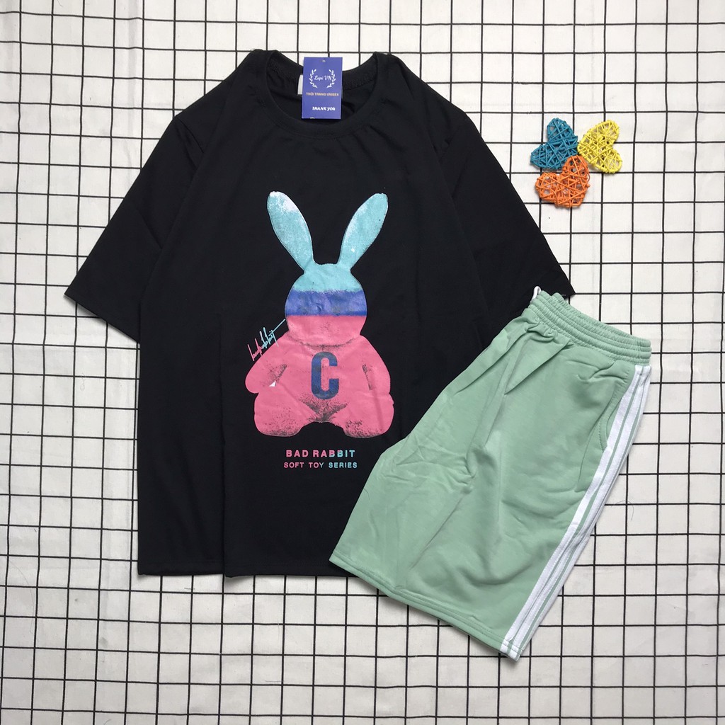 Đồ Bộ Thể Thao Nam Nữ Mặc Nhà Bad Rabit Phong Cách Ulzzang- Lapi Vn. Set 3 Sọc Unisex, Freesize Chất Cotton Không Phai