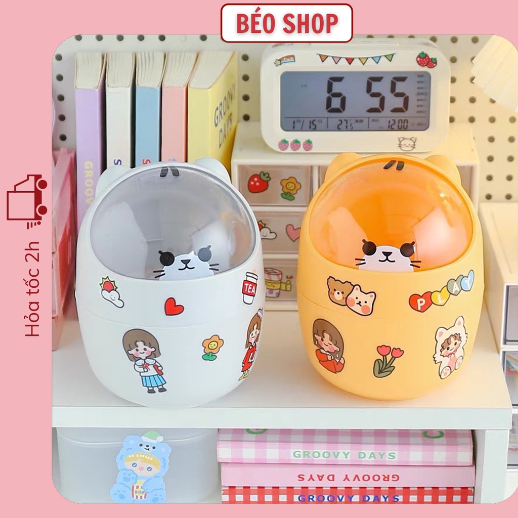 Thùng rác mini , hộp đựng bút cute để bàn hình gấu có nắp dùng decor bàn học